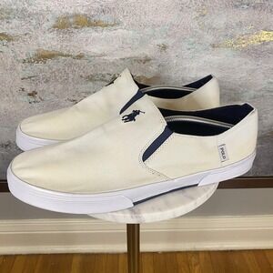 Polo Ralph Lauren Ferndown Shoes Mens Size 14 White Canvas Slip On Casual
